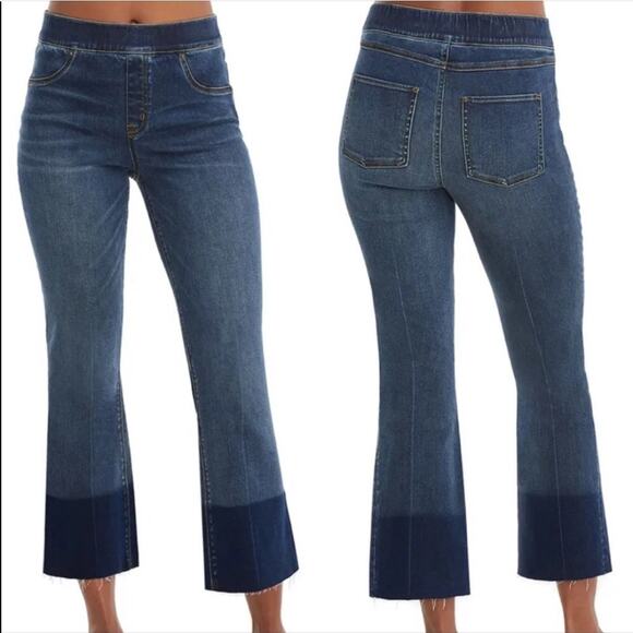 Spanx Cropped Flare Denim Legging Size L Two Tone Comfort Shaping Flattering - Picture 1 of 10